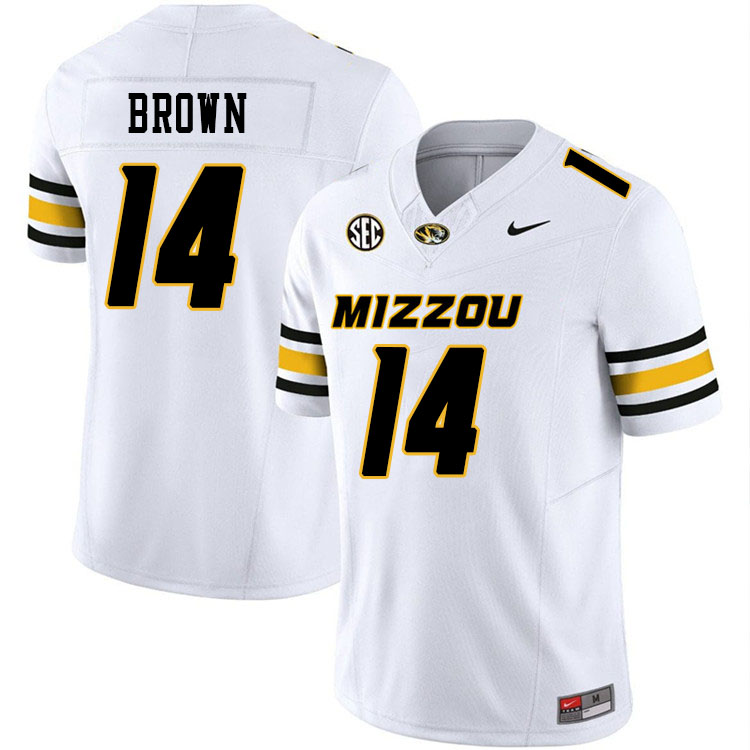 Men #14 Brett Brown Missouri Tigers College Football Jerseys Stitched-White